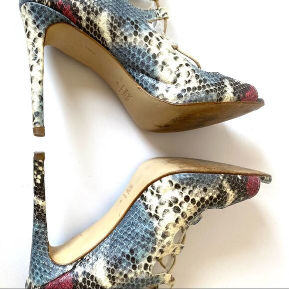 Zara Leather Snake Print Lace Up Heels 41/10 - Picture 6 of 8